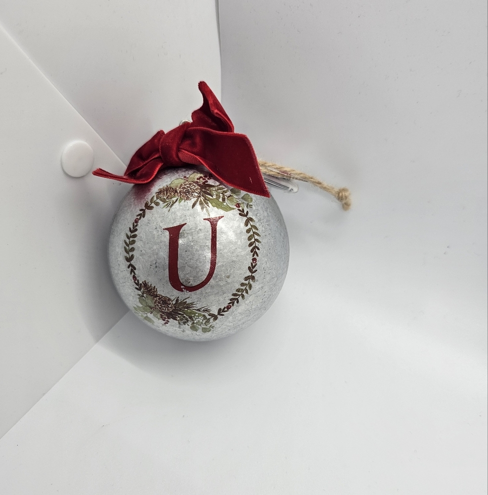 Ashland Letter U 3" Metal Silvertone Ball Hanging Christmas Tree Ornament New
